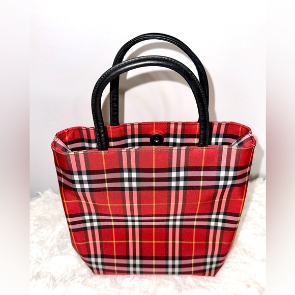 Burberry Red Nova Check Nylon Tote Handbag - Picture 1 of 9